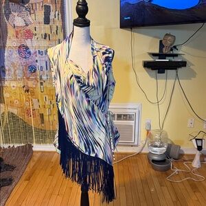 BCBGMaxAzria Multicolor Abstract Wrap Top